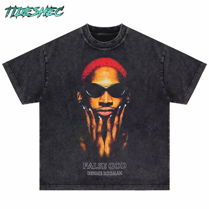 Cool Men Cotton Dennisrodman Portrait T Shirt Short Sleeve Crew Neck Graphic Fashion T-Shirts Hip Hop Streetwear Tee