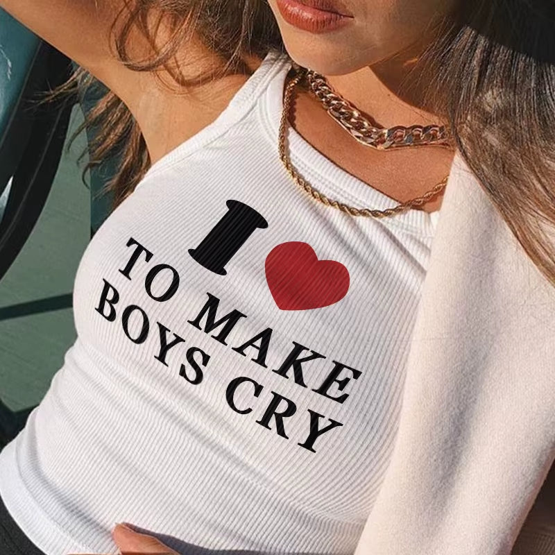 I LOVE to MAKE BOY CRY Y2K Tank Tops Girl Graphic Printed Fashion Harajuku 2024 Streewear Clothes Causal Female Y2K Tops Tee