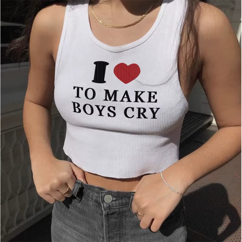 I LOVE to MAKE BOY CRY Y2K Tank Tops Girl Graphic Printed Fashion Harajuku 2024 Streewear Clothes Causal Female Y2K Tops Tee