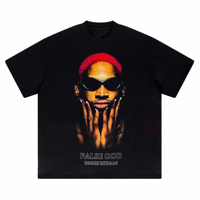 Cool Men Cotton Dennisrodman Portrait T Shirt Short Sleeve Crew Neck Graphic Fashion T-Shirts Hip Hop Streetwear Tee