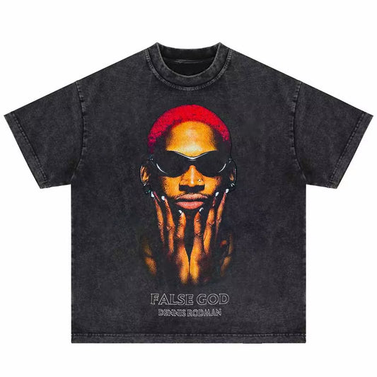 Cool Men Cotton Dennisrodman Portrait T Shirt Short Sleeve Crew Neck Graphic Fashion T-Shirts Hip Hop Streetwear Tee